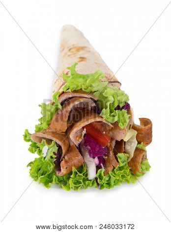 Turkish Kebab Yufka isolated on white background.