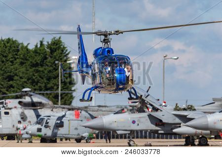 Raf Waddington, Lincolnshire, Uk - July 7, 2014: Aerospatiale Sa-341g Gazelle Helicopter Ha-lfq.