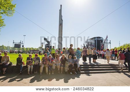 Ay 9, Celebration 73 Year After World War 2, Peoples, Flowers And Sun.