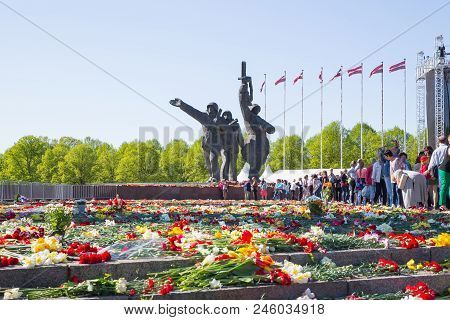 Ay 9, Celebration 73 Year After World War 2, Peoples, Flowers And Sun.