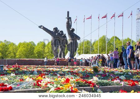 Ay 9, Celebration 73 Year After World War 2, Peoples, Flowers And Sun.