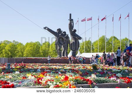 Ay 9, Celebration 73 Year After World War 2, Peoples, Flowers And Sun.