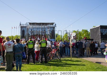 Ay 9, Celebration 73 Year After World War 2, Peoples, Flowers And Sun.