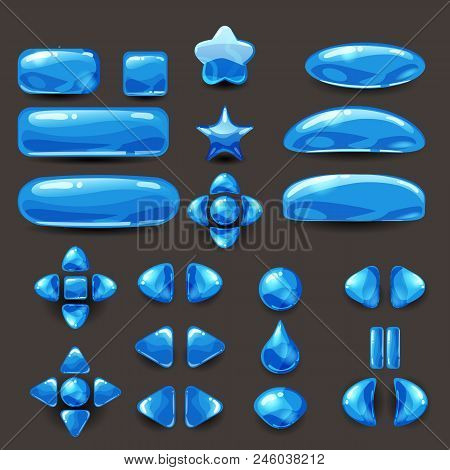 Game Ui Set. Complete Blue Menu Of Graphical User Interface Gui To Build 2d Games. Casual Game. Vect
