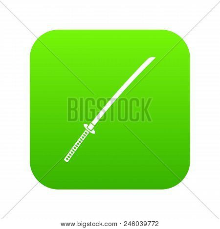 Japanese Katana Icon Digital Green For Any Design Isolated On White Vector Illustration