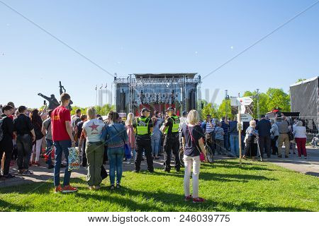 Ay 9, Celebration 73 Year After World War 2, Peoples, Flowers And Sun.