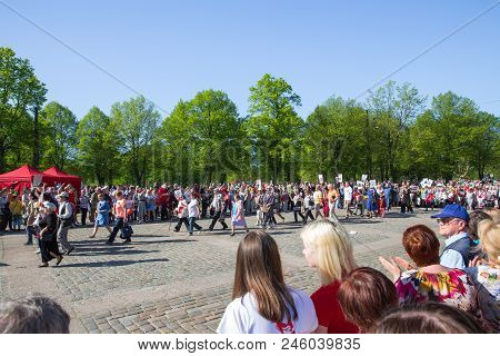 Latvia, City Riga, Victory Park, May 9, Celebration 73 Year After World War 2, Peoples, Flowers And 