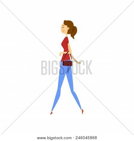 Young Woman In Fashionable Clothes Vector Illustration Isolated On A White Background.