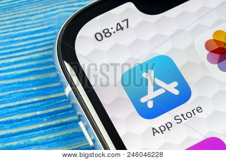 Sankt-petersburg, Russia, June 20, 2018: Apple Store Application Icon On Apple Iphone X Smartphone S