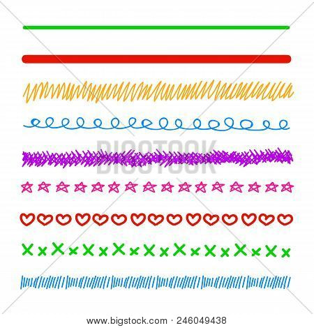 Vector Colorful Doodle Lines, Hand Drawn Illustration Isolated On White.