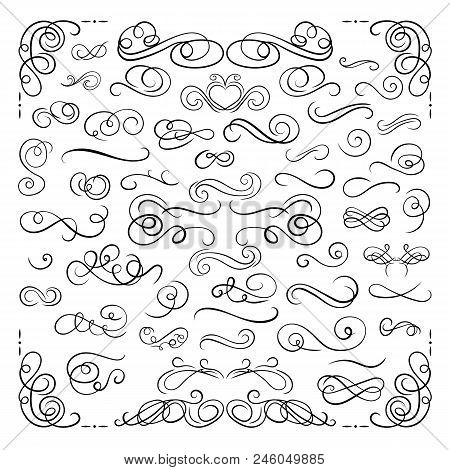 Vector Design Decorative Elements Set, Isolated On White Swirly Lines Collection, Filigree, Page Dec