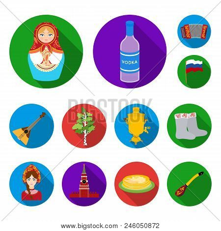 Country Russia, Travel Flat Icons In Set Collection For Design. Attractions And Features Vector Symb