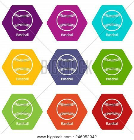 Baseball Icons 9 Set Coloful Isolated On White For Web