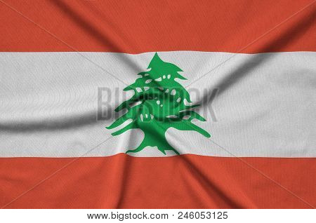 Lebanon Flag  Is Depicted On A Sports Cloth Fabric With Many Folds. Sport Team Waving Banner