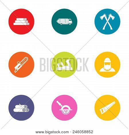 Wood Harvesting Icons Set. Flat Set Of 9 Wood Harvesting Vector Icons For Web Isolated On White Back