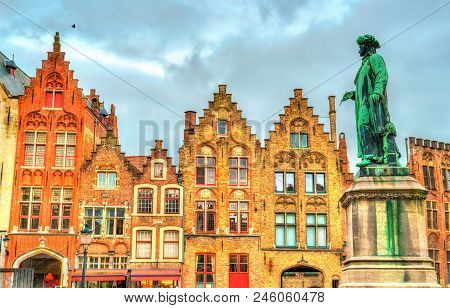 Statue Of Jan Van Eyck, An Early Netherlandish Painter In Bruges - Belgium