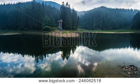 Aerial View On Heart Of Ukrainian Part Of Carpathians Mountains - The Lake Synevyr.
