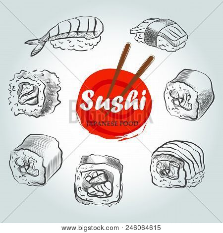 Sushi Menu Sketch Cover.vector Clip Art Illustration.
