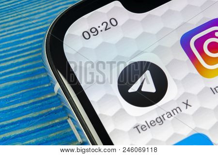 Sankt-petersburg, Russia, June 20, 2018: Telegram X Application Icon On Apple Iphone X Screen Close-