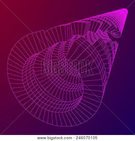 Futuristic Tunnel Of Wireframe Low Poly Mesh Construction. Futuristic Background, Business Concept. 