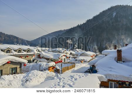 Snow Village In Harbin, China