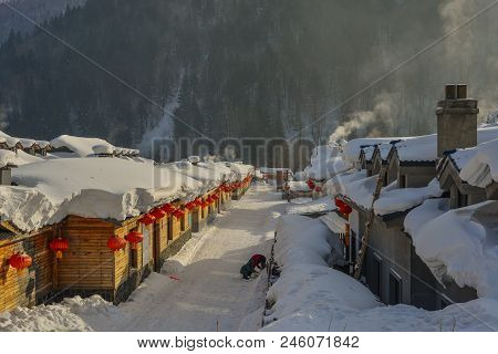 Snow Village In Harbin, China