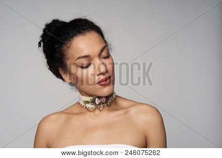 Beauty Closeup Sensual Portrait Of Beautiful Mixed Race Caucasian - African American Woman Wearing C