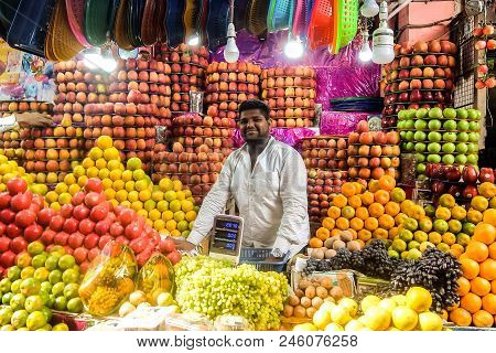 Mysore, India - December, 25th, 2017. View Of Devaraja Market In Mysore.
