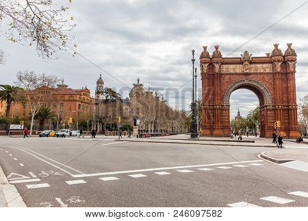 Barcelona - March, 2018: Triumphal Arch In Barcelona Spain