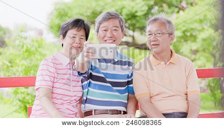Old People Selfie Happily In The Pavilion