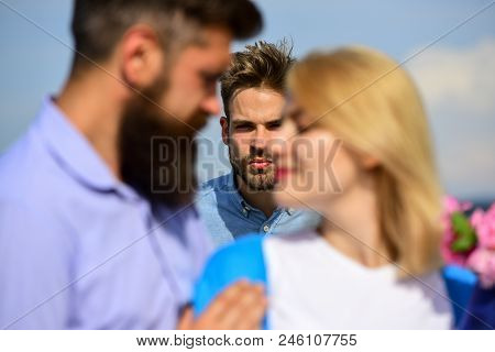 Couple Romantic Date Lovers Flirting. Lovers Meeting Outdoor Flirt Romance Relations. Broken Heart C