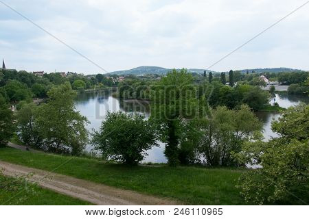 View Of The River Main Near The City Aschaffenburg In Germany