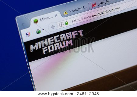 Ryazan, Russia - June 17, 2018: Homepage Of Minecraft Forum Website On The Display Of Pc, Url - Mine