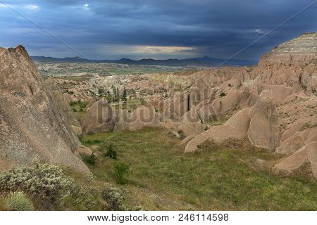 Beautiful Unreal Landscape Of Abandoned Caves In The Mountains Of Cappadocia