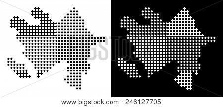 Vector Rhombus Dot Azerbaijan Map. Abstract Territory Maps In Black And White Colors On White And Bl