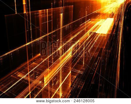 Abstract Golden Fractal Background - Computer-generated 3d Illustration. Digital Art: Futuristic Run