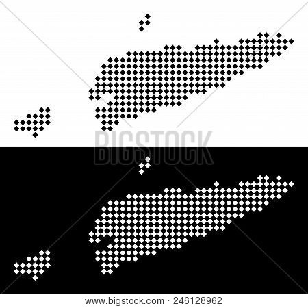 Vector Rhombic Dotted East Timour Map. Abstract Territorial Maps In Black And White Colors On White 