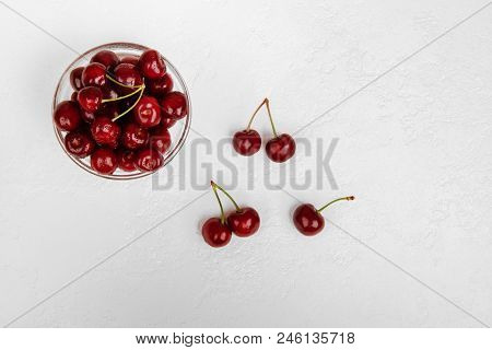 Cherries. Cherry. Cherries In Glassr Bowl. Red Cherry. Fresh Cherries. Cherry On White Background. H