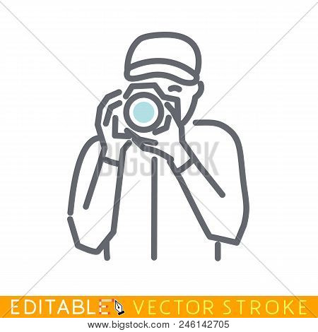Photographer Takes Picture. Editable Stroke Sketch Icon. Stock Vector Illustration.