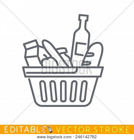 Consumer Basket. Editable Stroke Sketch Icon. Stock Vector Illustration.