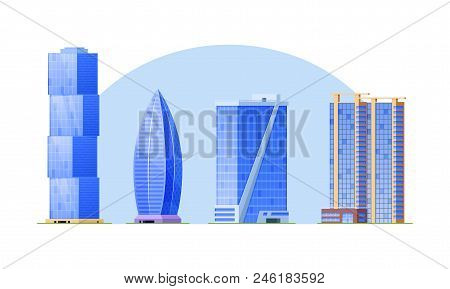 Set Of City High-rise Buildings, Skyscrapers, Popular Business Centers. Real Estate Urban Architectu
