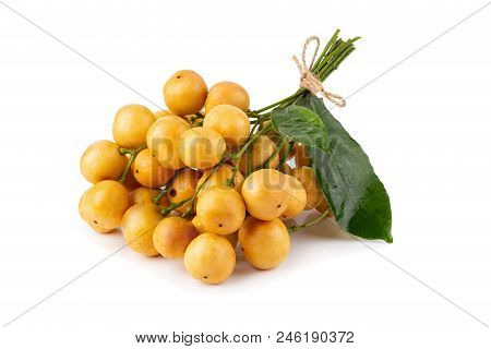 Rambeh Tropical Fruit With Leaf Isolated On White Background