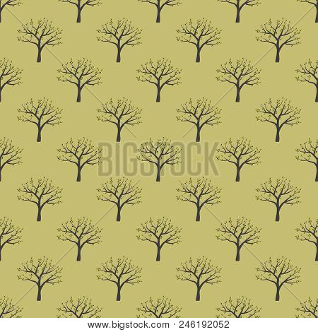 Vector Seamless Pattern Of Olive Tree. Seamless Pattern.
