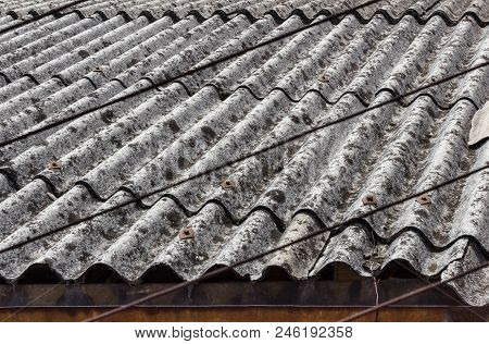 Old And Dangerous Asbestos Roof, One Of The Most Dangerous Materials In The Construction Industry.