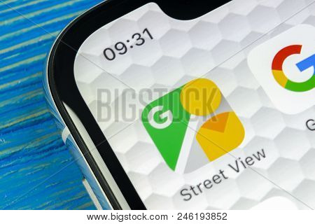 Sankt-petersburg, Russia, June 20, 2018: Google Street View Application Icon On Apple Iphone X Scree