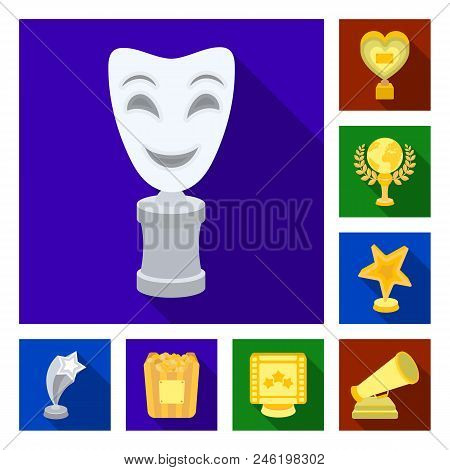 Film Awards And Prizes Flat Icons In Set Collection For Design. The World Film Academy Vector Symbol