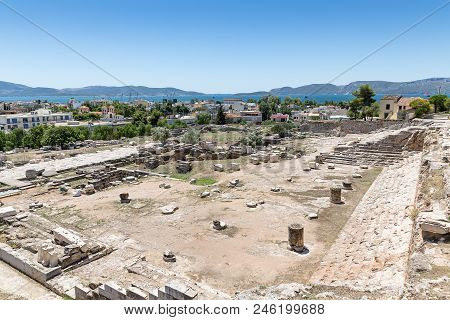 View Over The Excavation Site Towards Eleusis And The Saronic Gulf, Greece, Europe