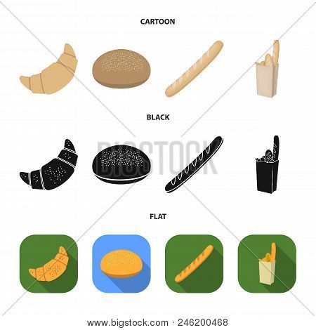 Rye Round Bread, A Croissant, A French Loaf, A Bag Of Bread.bread Set Collection Icons In Cartoon, B