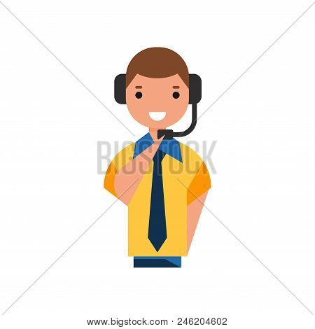Air Traffic Controller Character, Man In Uniform With Headset Vector Illustration Isolated On A Whit