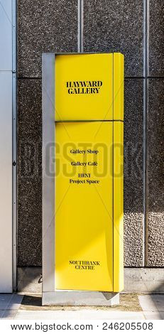 London. June 2018. A View Of Signage Outside The Hayward Gallery Along The South Bank In London